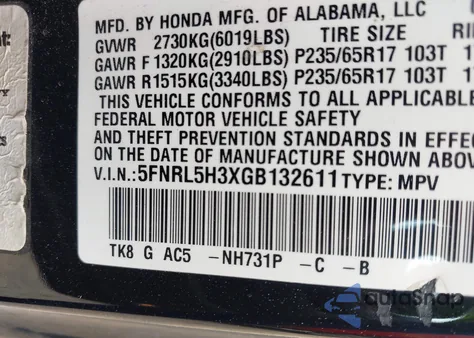 2016 Honda Odyssey Se из США, поврежденный, VIN 5FNRL5H3XGB132611